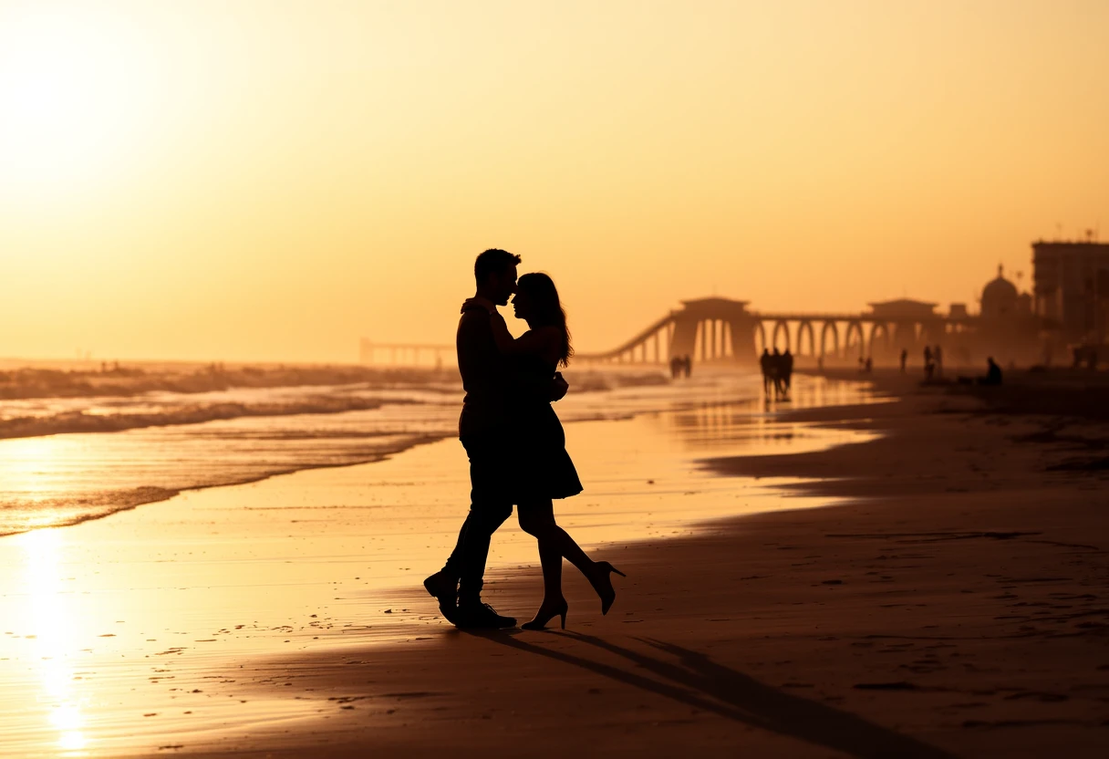 Couple posing at sunset on Venice Beach